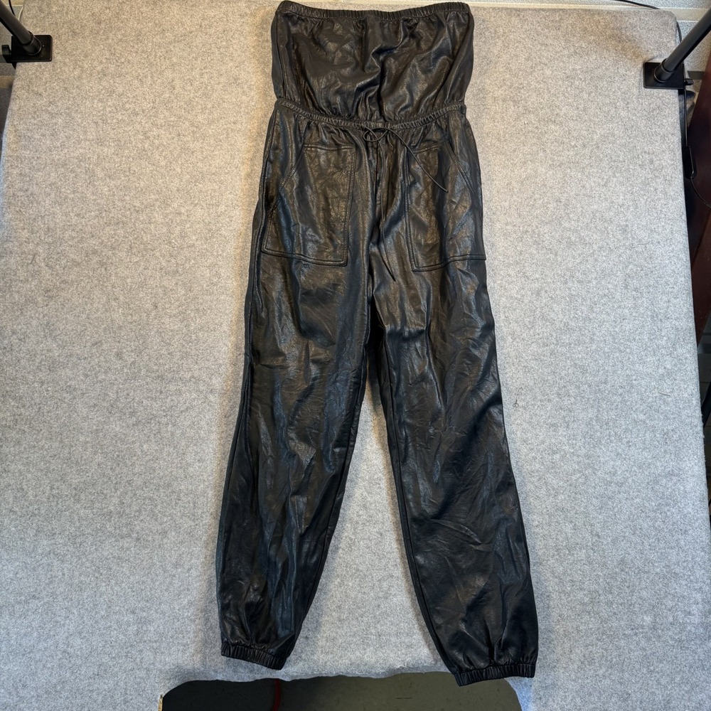 Kittenish KIT1280-KTN Jumpsuit Medium Black Faux Leather‎ Strapless Jogger
